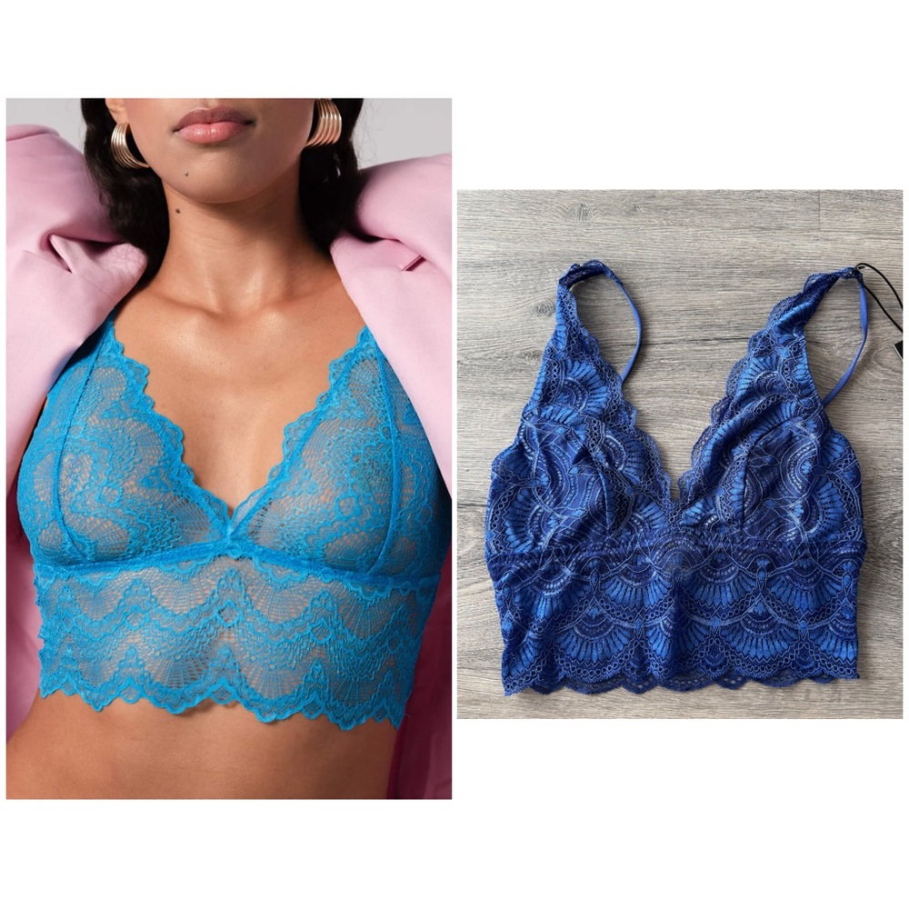 Understatement Lace Plunge Bralette Top (Bright Blue)